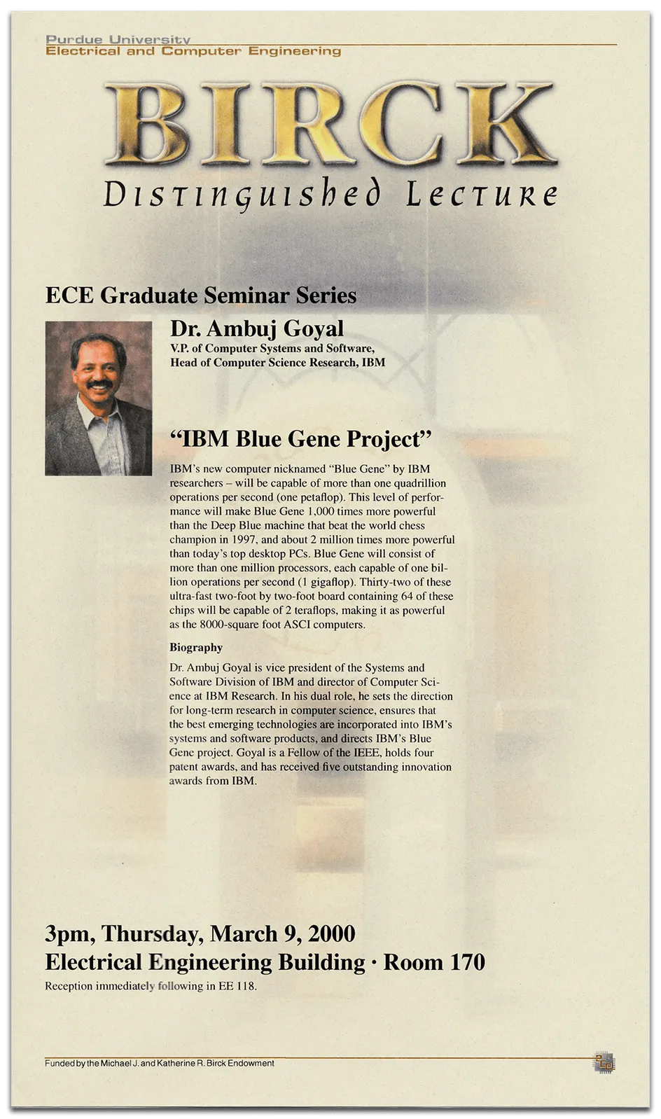 Birck Distinguished Lecture poster