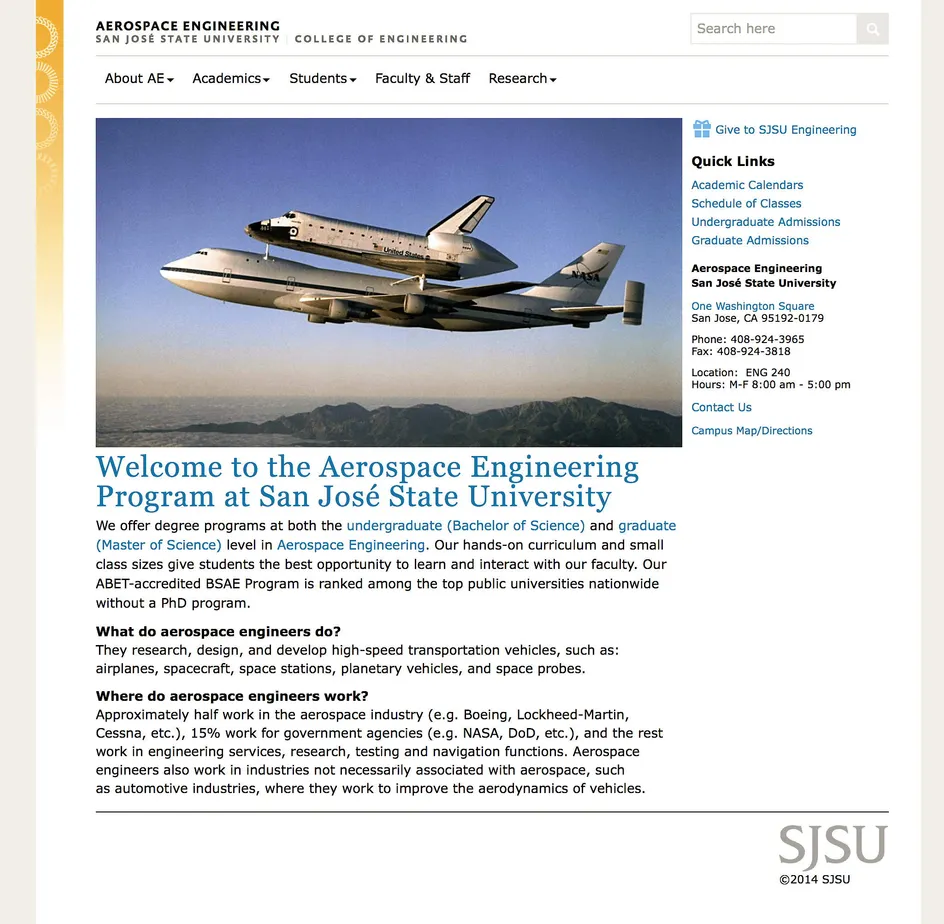 SJSU Aerospace Engineering website