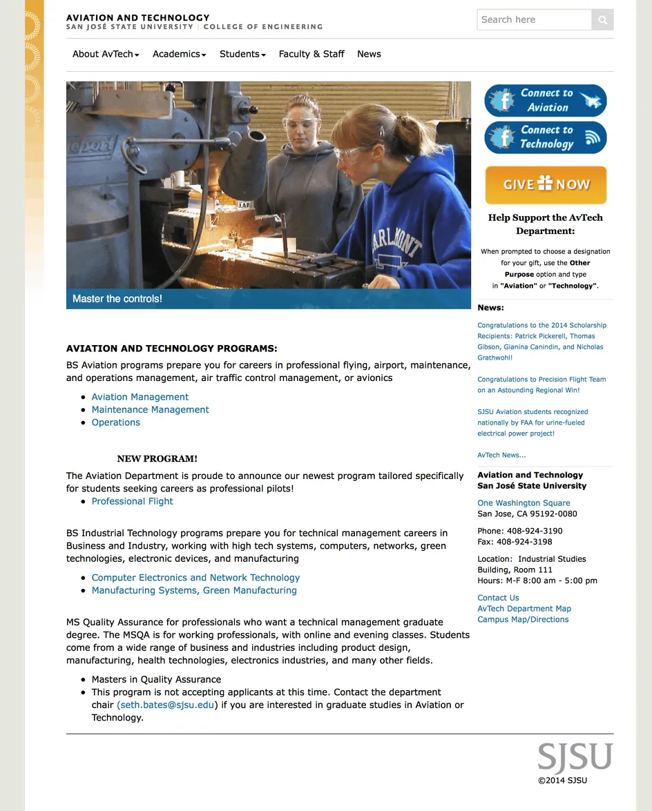 SJSU Aviation and Technology website