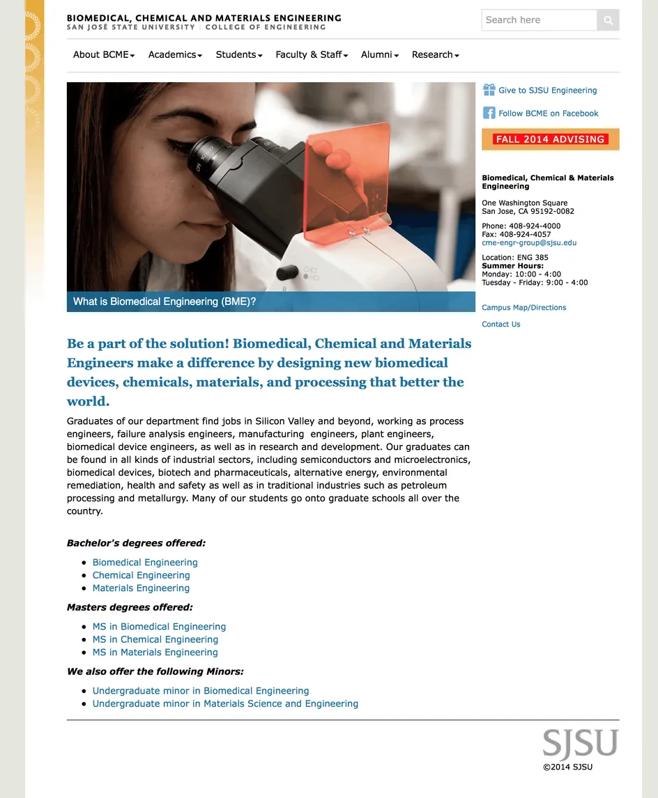 SJSU Biomedical, Chemical, & Materials Engineering website