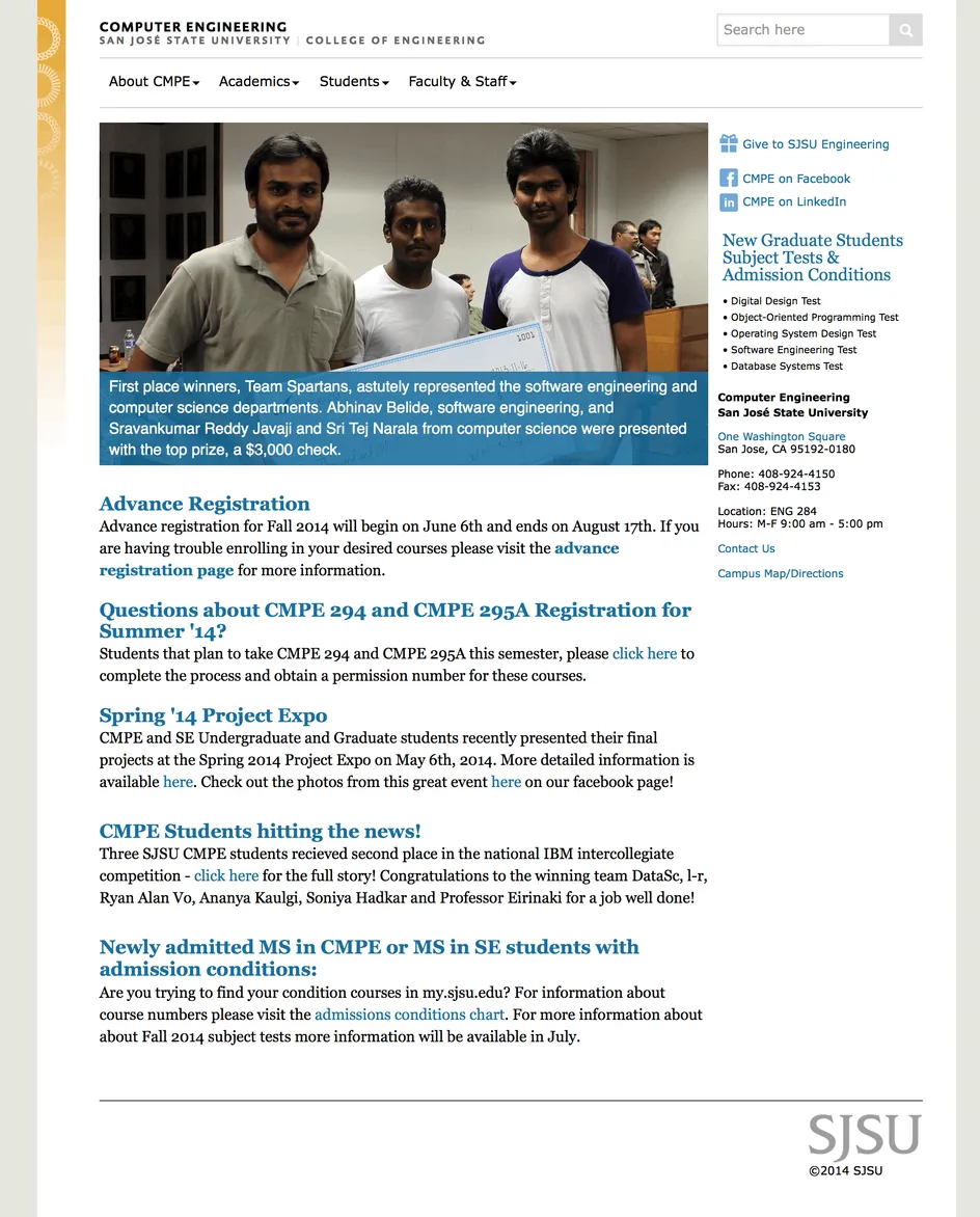 SJSU Computer Engineering website