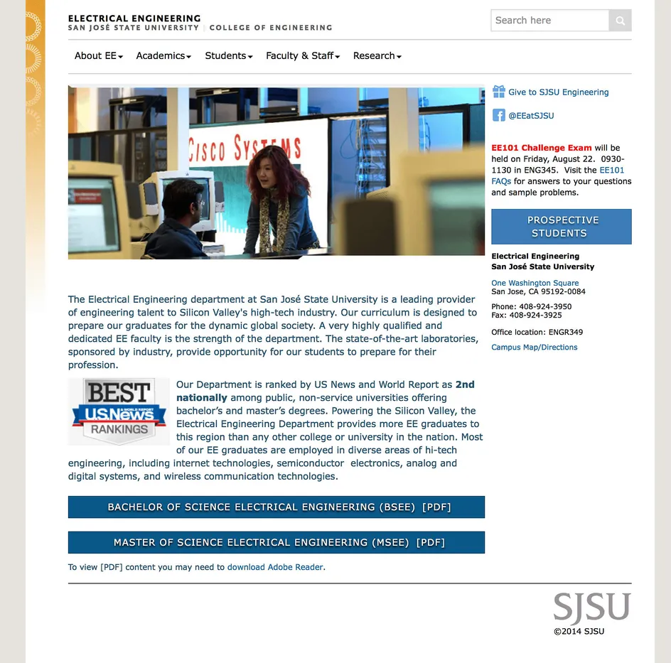 SJSU Electrical Engineering website