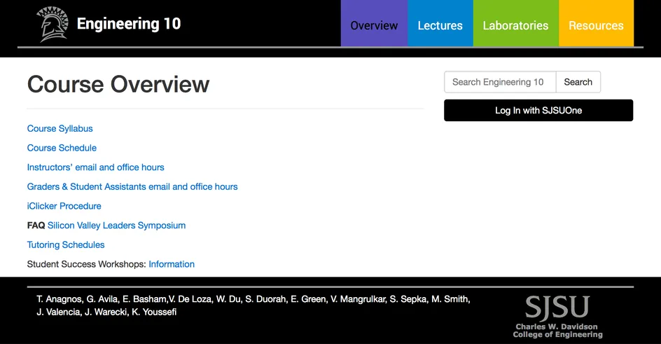 SJSU Engineering 10 website