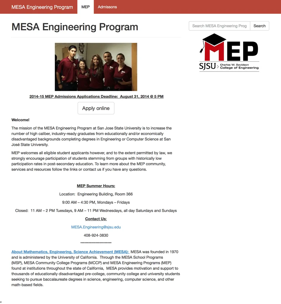 Mathematics, Engineering, Science Achievement (MESA) Engineering Program website